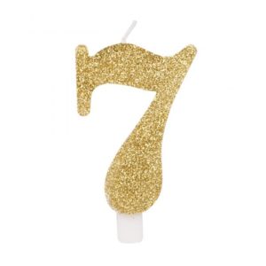 Candelina Oro Glitter in Cera Numero 7 misura 9,5 cm