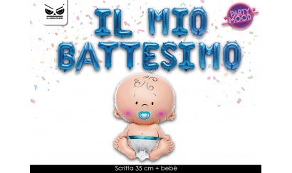 Kit Festone di Palloncini Il Mio Battesimo Bimbo Maschio Bebè Azzurro