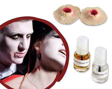 Cicatrice Morso Vampiro 2 pezzi effetti speciali Horror Halloween con mastice liquido e remover
