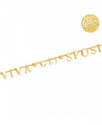 Festone in Cartoncino Oro Glitter Viva Gli Sposi 2,5 mt