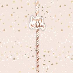 Cannucce in Carta Happy Birthday 6 pezzi Rose Gold 20 cm