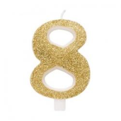 Candelina Oro Glitter in Cera Numero 8 misura 9,5 cm