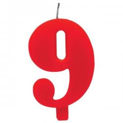 Candelina Rossa in Cera Numero 9 Scintillante 9,5 cm