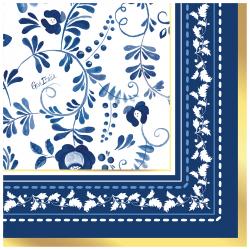 Tovaglioli in Carta in Carta Blue Grace Fantasia con Decori Blu con Bordino Oro Metallizzato 16 pezzi 33x33 cm