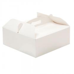 Scatola Porta Torta in Cartone Bianco di colore Bianco con Manico 28,5 x28,5 cm altezza 10 cm