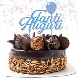 Cake Topper Tanti Auguri Celeste 17x16 cm