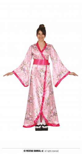 Costume Kimono Giapponese Fiori di Ciliegio Rosa in Raso Donna L