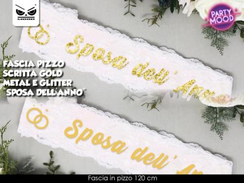 Fascia in Pizzo Bianco con stampa Oro Glitter Sposa dell'Anno Addio al Nubilato