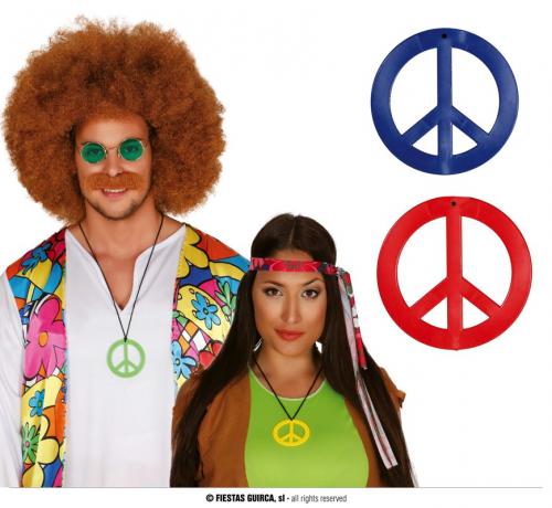 Collana Hippie in Plastica simbolo Peace and Love con Cordino Colori Assortiti
