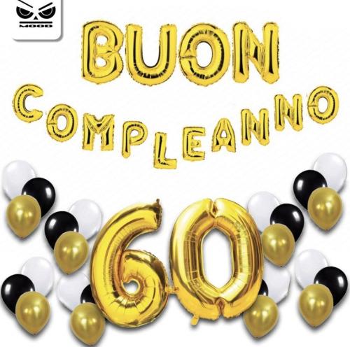 Kit Buon Compleanno 60 Anni Oro con 39 Palloncini