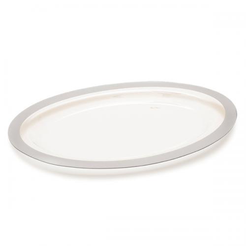 Vassoio Ovale in Plastica Trasparente Riutilizzabile con bordo Argento 40x25 cm
