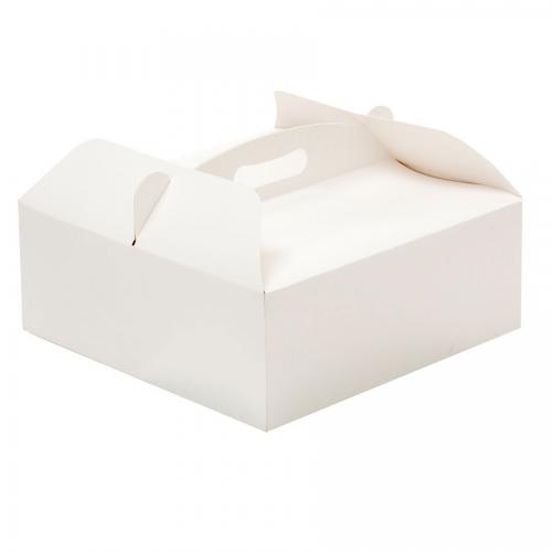 Scatola Porta Torta in Cartone Bianco di colore Bianco con Manico 28,5 x28,5 cm altezza 10 cm