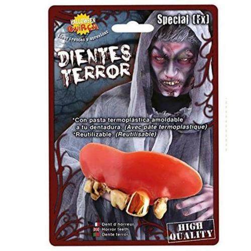 Dentiera Denti Mostro Zombie Horror con Dente Oro con pasta Termoplastica
